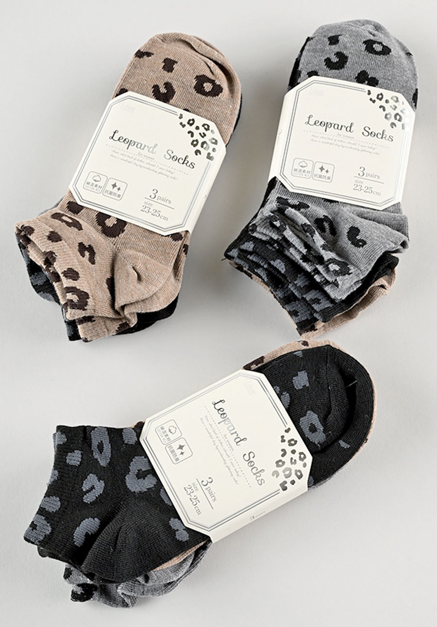 婦人　綿混ヒョウ柄スニーカーソックス　3P×30  1003406311