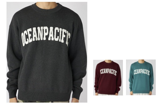 【OP】オーシャンパシフィック　メンズ 　オーバーサイズ刺繍ロゴニット　全3色アソート　12枚入り 535100