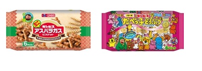 ギンビス 　ミニアスパラガス/たべっ子どうぶつバター味 　6P　72個入 4901588231526・4901588231533