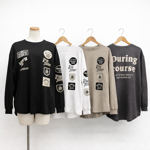 天竺長袖Tシャツ　ロゴプリント　刺繍①　16枚入り