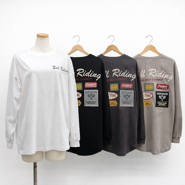 天竺長袖Tシャツ　ロゴプリント　刺繍②　16枚入り