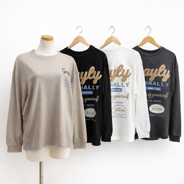 〚VM〛天竺長袖Tシャツ　ロゴワッペンプリントTシャツ