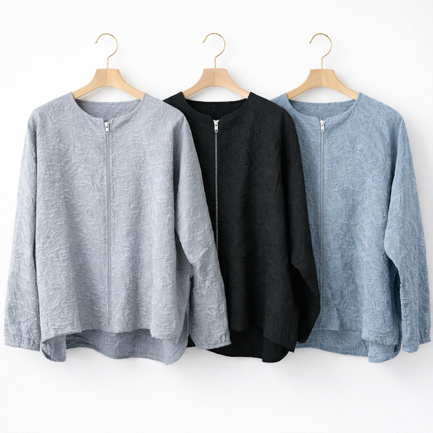 〚CHO〛長袖ジャガードノーカラージャケット　6枚入り  1003832141