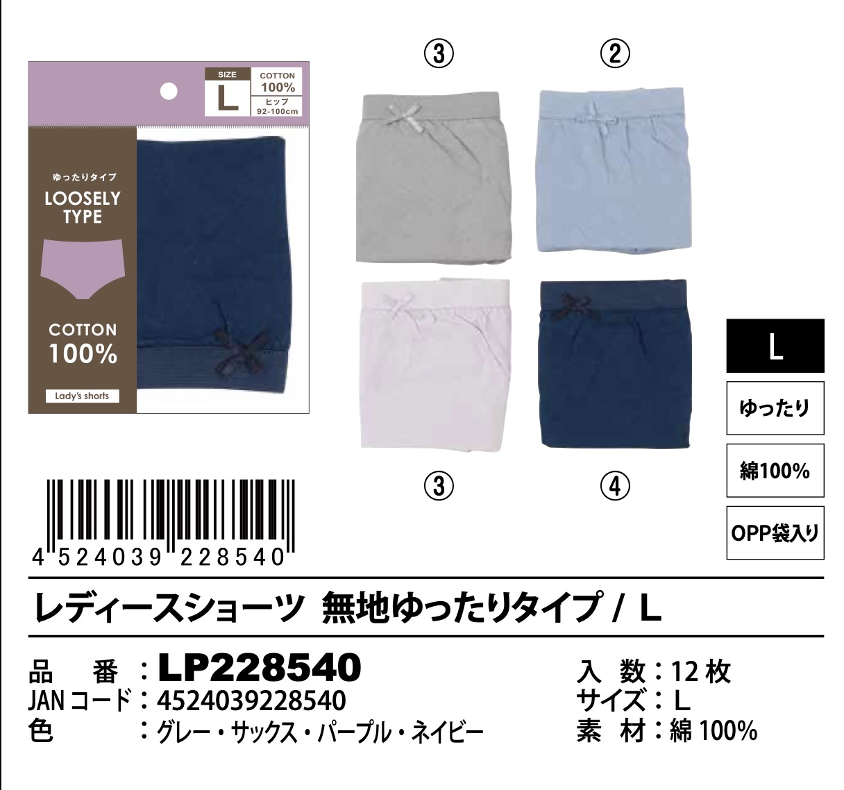 レディス　ショーツ　2柄2サイズ　120枚入り