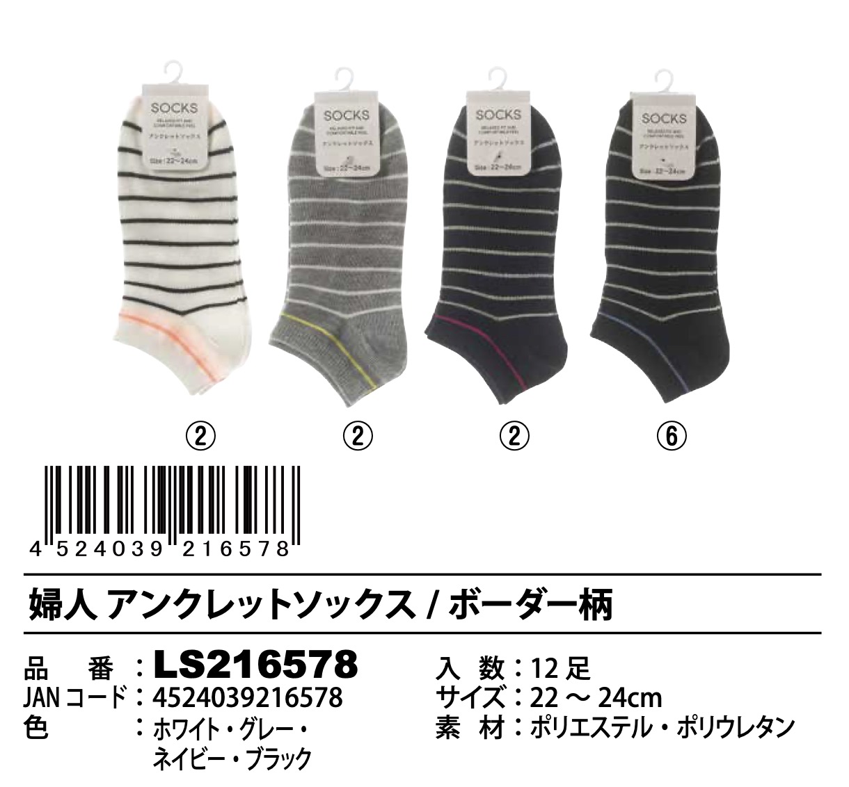 婦人　アンクレットソックス　ボーダー柄　120足入り LS216578