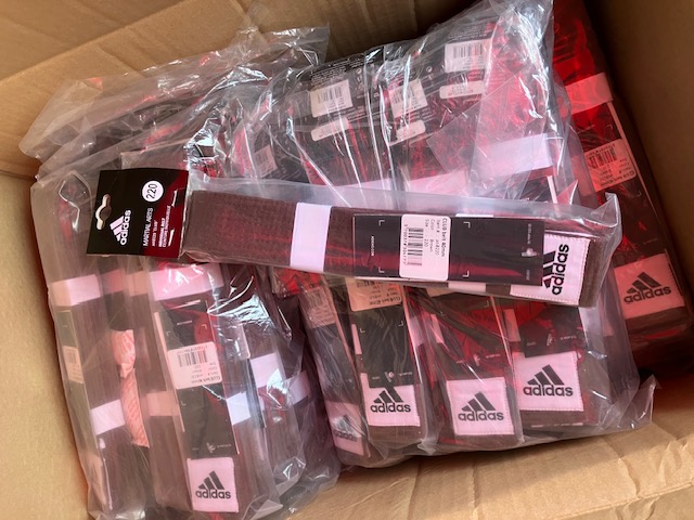 【限定6セット】 adidasコンバット 空手・柔道用 カラー帯（レッド／ブラウン）こみこみ100本セット！インバンドにも人気あり！