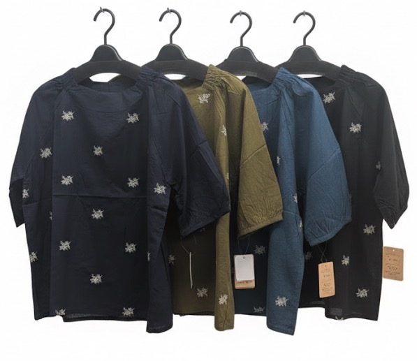 綿100　シャーリング布帛刺繍ポロシャツ　12枚入り 1003637251