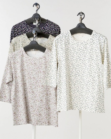 婦人　7分袖綿小花総プリント　Ｔシャツ　15枚入 1003887251