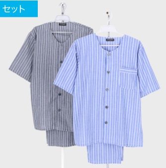 紳士　5分袖サッカーパジャマ　7分丈パンツ　全2サイズセット　10枚入 469382・469383