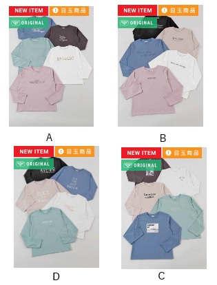 婦人　長袖プリントTシャツ5柄セット　Ａ/Ｂ/Ｃ/Ｄ　30枚入 1003710711・1003710721・1003710701・1003710691