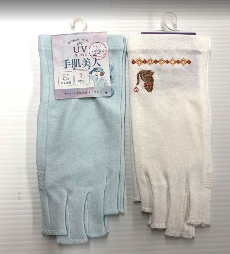 UV対策　ショート手袋指切り　ネコ刺繍　30双入り 1003939741