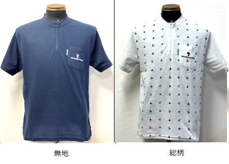 SABLINA VALENTINO　メンズ　半袖　鹿の子ハーフZIP　Ｔシャツ　ポケットワンポイント刺繍　　無地/総柄　全4色アソート　24枚入り ＷＰＴ6132・ＷＰＴ6133