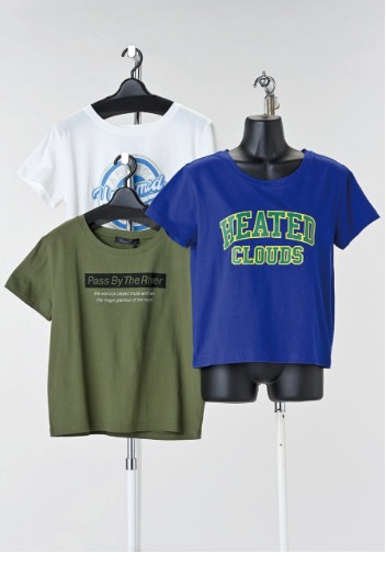 レディース　カレッジプリント柄アソートショートTシャツ　24枚入り 1003680051