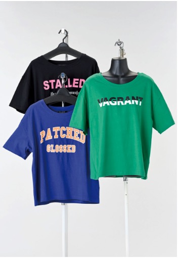 レディース　カレッジプリント柄アソートワイドTシャツ　24枚入り 1003680011