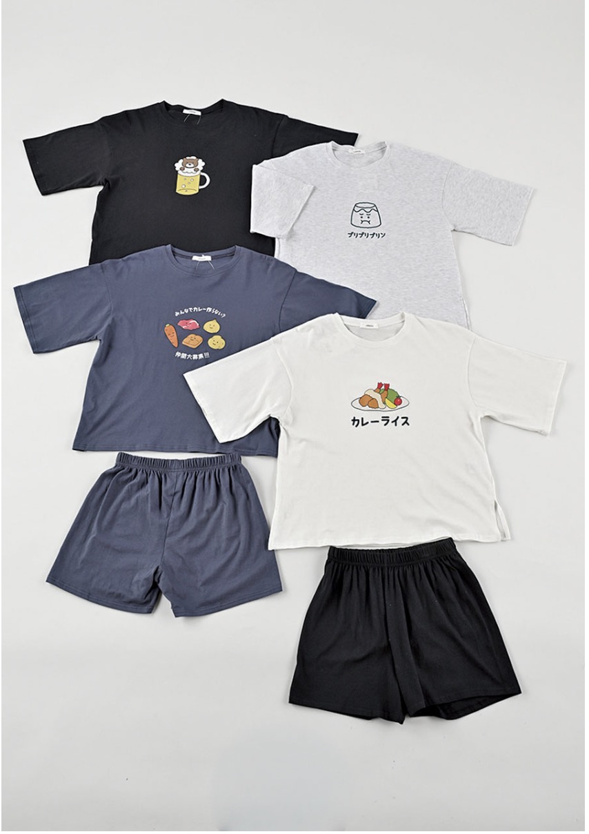 レディース　天竺半袖Tショーパンセットアップ　おもしろプリント　24セット 1003710491