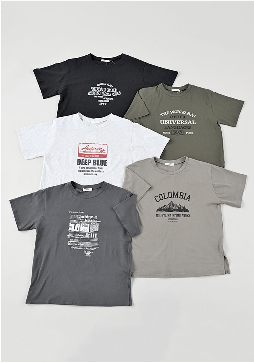 レディース　天竺半袖裾スリットTシャツ　A柄プリント　2サイズセット