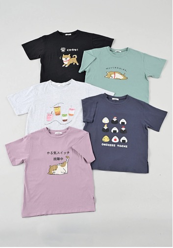 レディース　天竺半袖ワイドTシャツ　おもしろプリント　A柄　２サイズセット