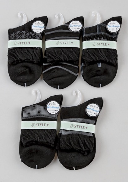 婦人　部分シースルークルー（クロベース）　100足入り 1003934321