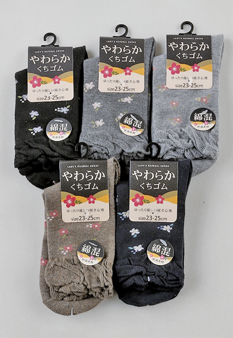 婦人綿混花柄クルー１P（やわらか口ゴム）　100足入り 1003304001