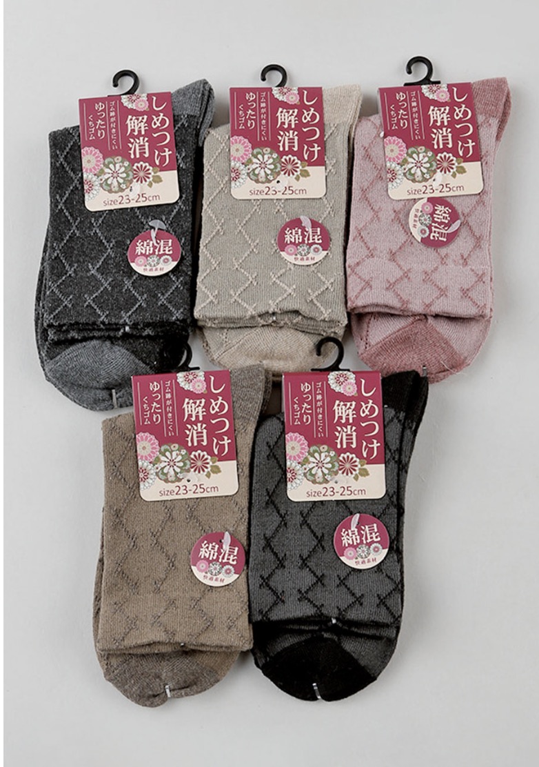 婦人綿混地柄クルー１P（締め付け解消）100足入り 1003303991