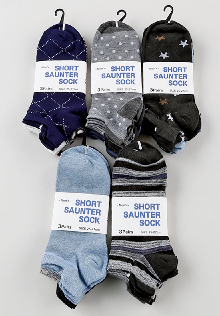 紳士綿混ベロ付き柄スニーカー３P　４０足入り 1003943371