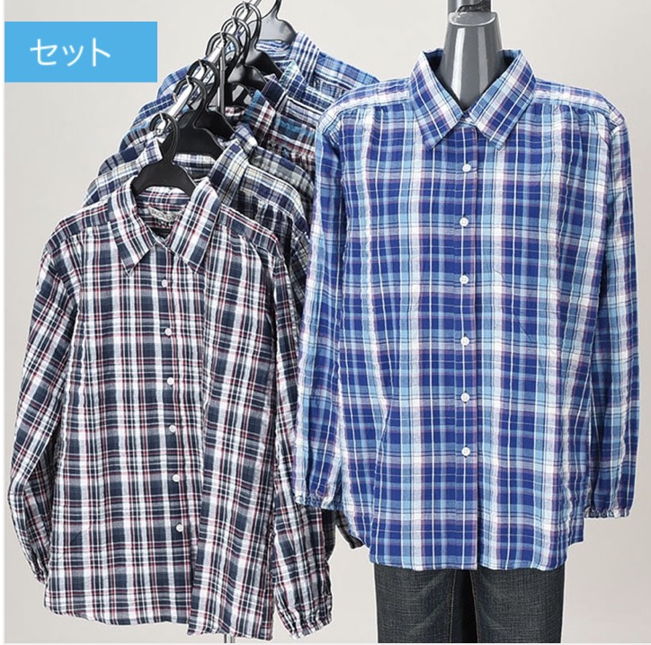 婦人　サッカー格子柄ブラウス　30枚入り 470329