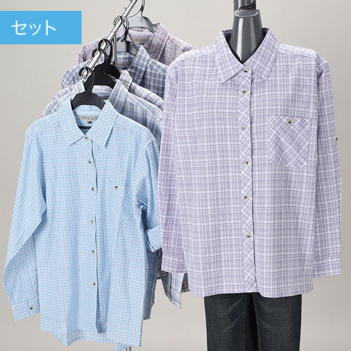 婦人平織り格子柄ブラウス　30枚入り 470330