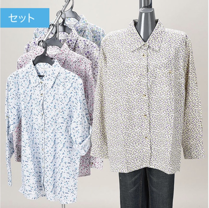 婦人　花柄ロールアップブラウス　2サイズセット