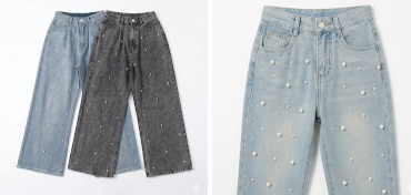 デニムパール付きストレートパンツ　12枚入り 1004000081