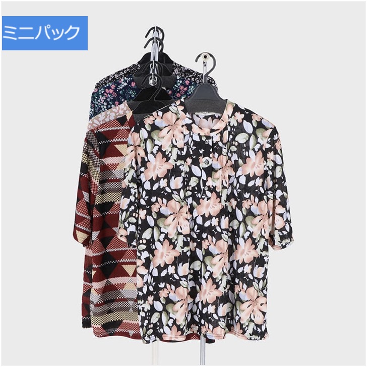 婦人　5分袖楊柳プリントピンタックTシャツ　10枚入り 741070