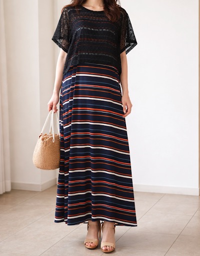 レースボレロ先染めボーダー　ワンピース　15枚入り 1004031061