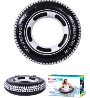 タイヤ柄　手持ち付き浮き輪　115cm　12個入り 37600