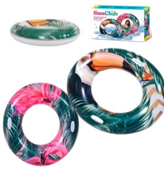 トロピカル柄　手持ち付き浮き輪　115cm　12個入り  37598
