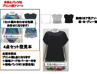 婦人　水着4点セット　普通寸/大寸　20枚入り 1003188731・1003188741