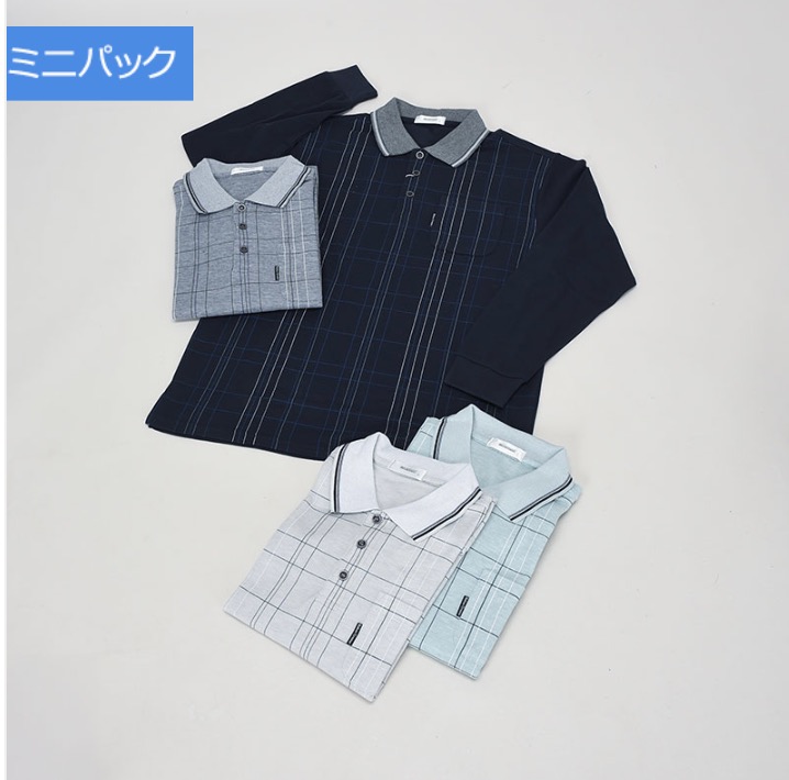 紳士　長袖格子鹿の子ポロシャツ　5枚入り 741290