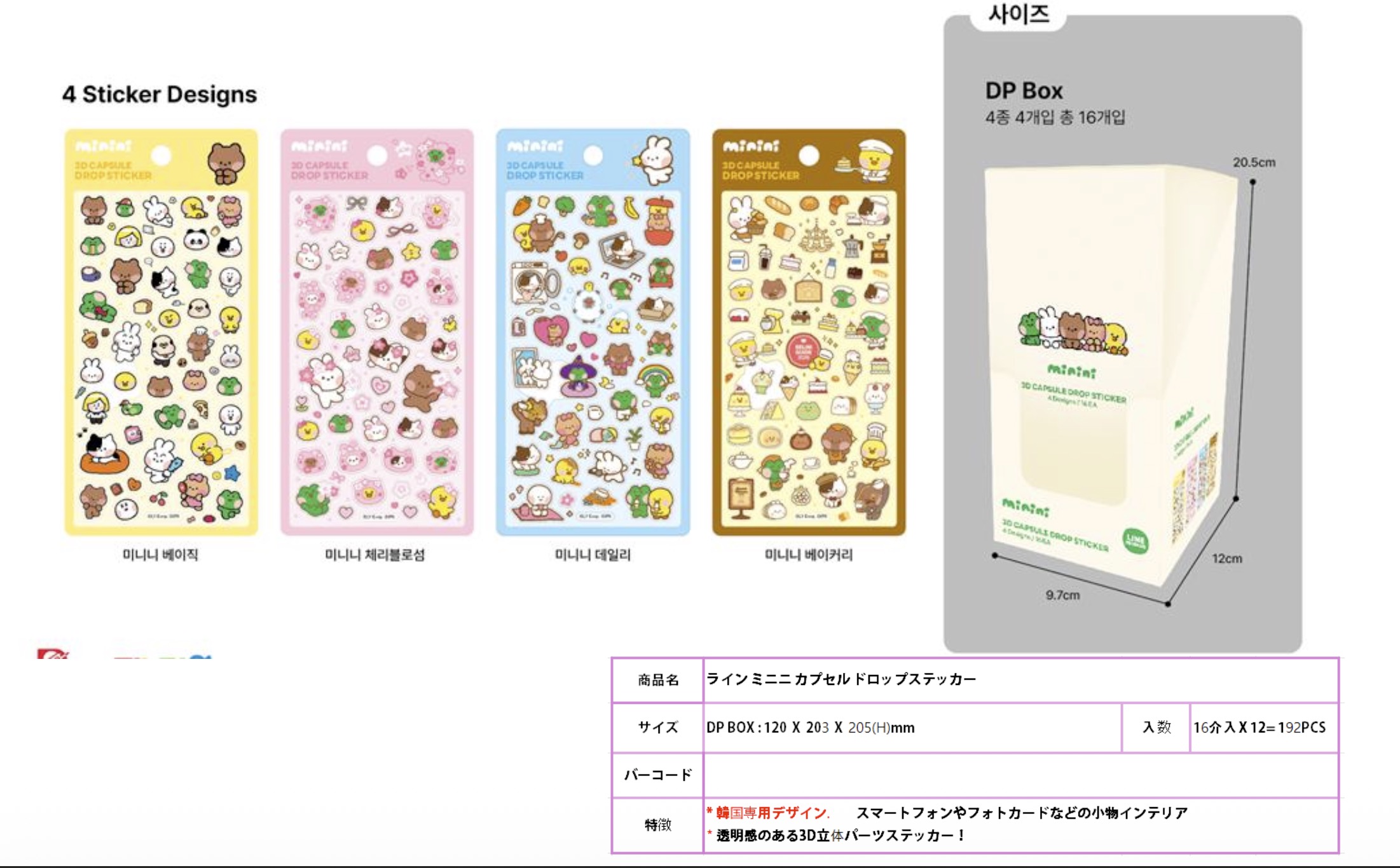 ラインミニニカプセルドロップステッカー　192個入り