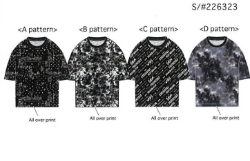 PRIMAL POINT　メンズ　Mesh All over print Short sleeve Tee　総柄　ダブルフェイスメッシュTシャツ　全4色アソート　40枚入り 225323