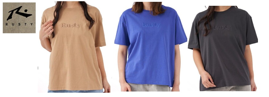 【RUSTY】ラスティ　レディース　 刺繍 ロゴ Tシャツ 半袖 オーバーサイズ ドロップショルダー 　全3色アソート　20枚入り 922534