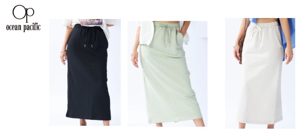 【OP】オーシャンパシフィック　レディース　水陸両用 ストレッチリブサッカー地 ロングスカート　全3色アソート　20枚入り 525710