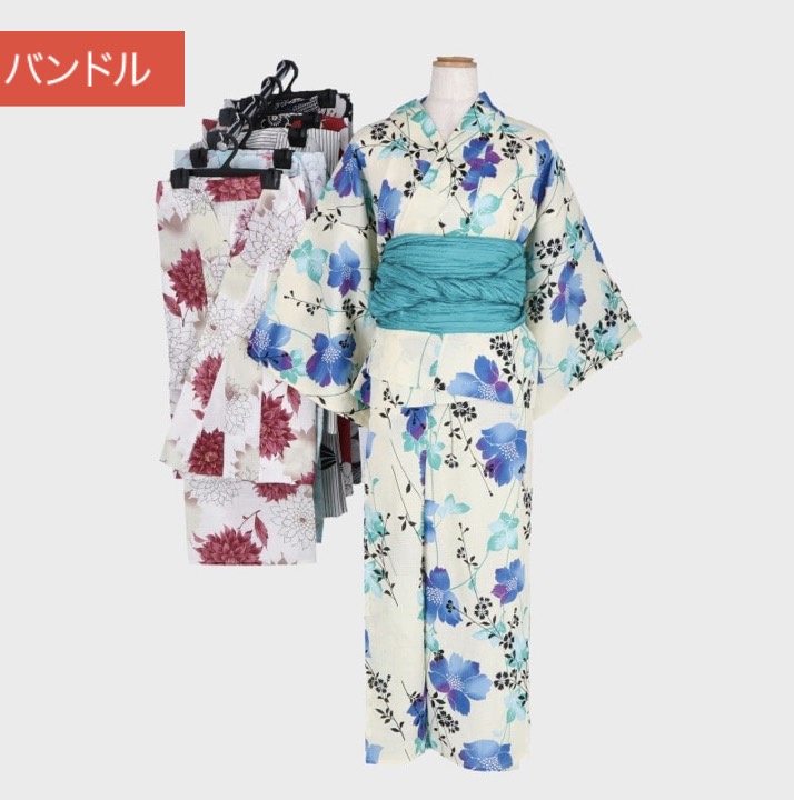 婦人　セパレート浴衣　しわ兵児帯付き　48枚入り  94212106