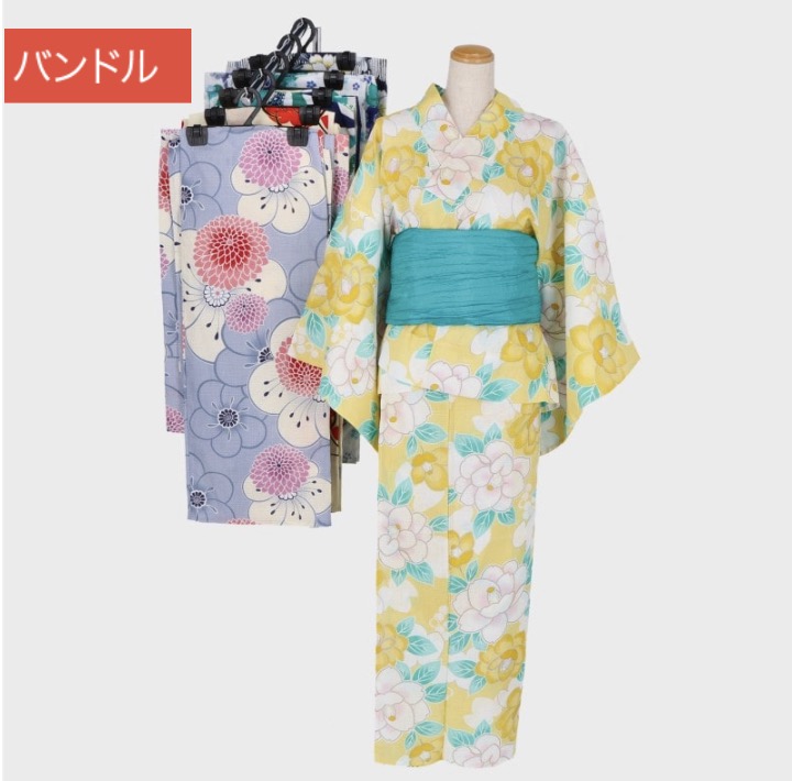 婦人　セパレートラメ浴衣　しわ兵児帯付き　48枚入り 3　 942116061