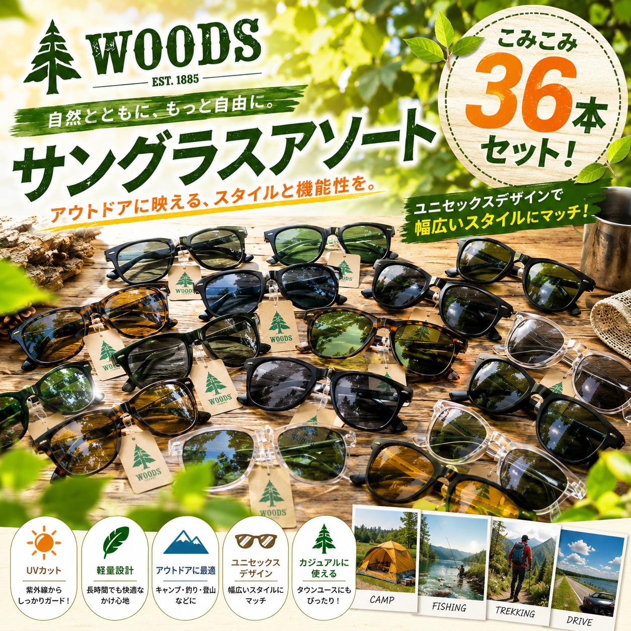 特価！　WOODS（ウッズ）　サングラスアソートこみこみ　36本セット