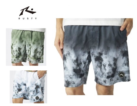 【RUSTY】ラスティ 　水陸両用　グラデーションパネルタイダイ柄ショートボードショーツ　全3色アソート　20枚入り 915405