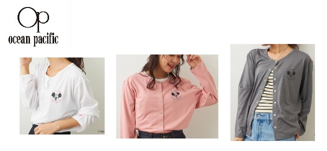 【OP】オーシャンパシフィック　レディース　水陸両用　ミッキー　スナップボタンカーディガン　長袖　全3色アソート　20枚入り 525478