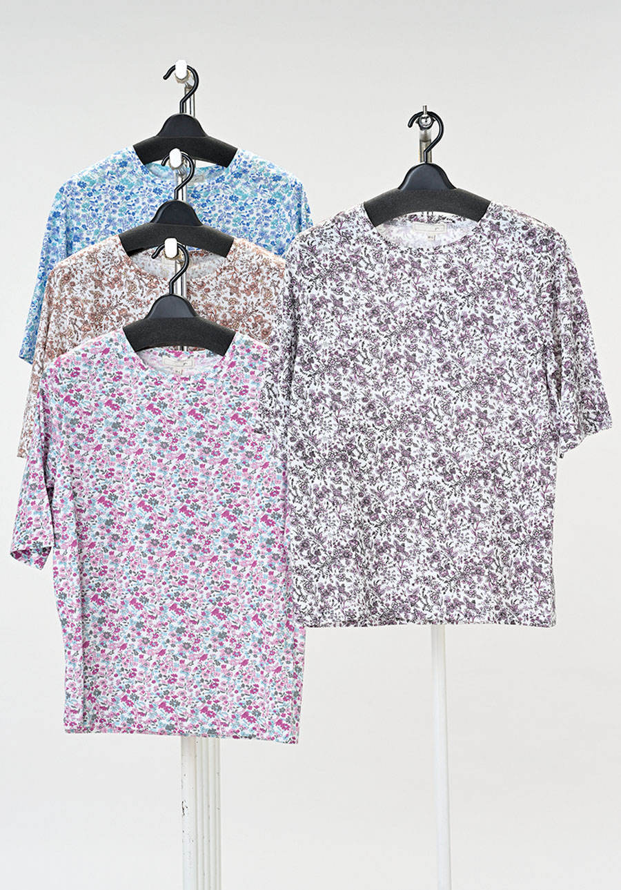 5分袖綿100　花柄プリント/プリント　Tシャツ　15枚入り