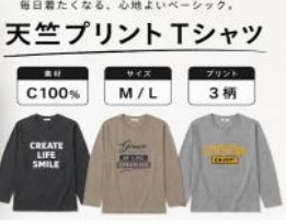 天竺ﾌプリント長袖袖Tシャツ　30枚入り