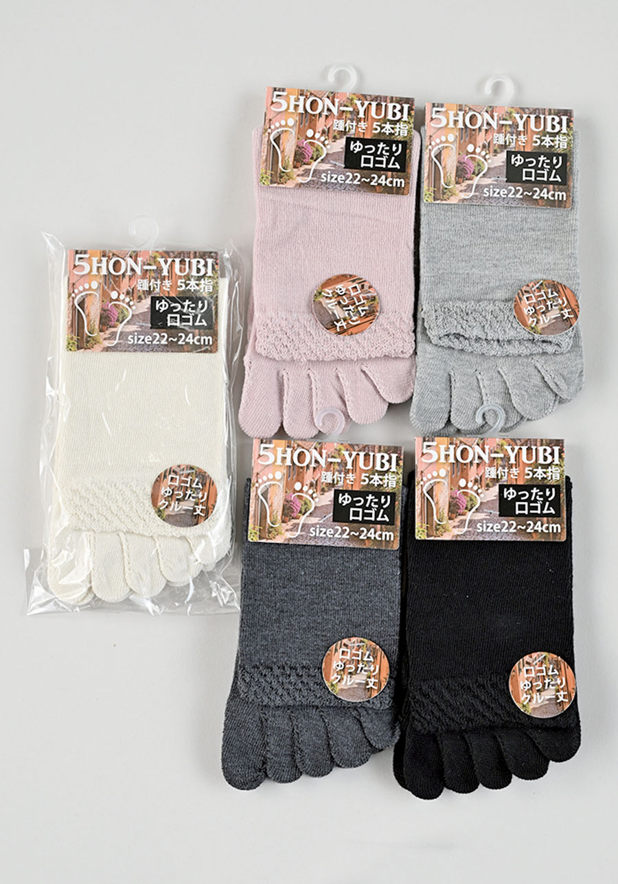 売れてます！！婦人無地5本指クルーソックス1P　22-24cm　100足入り　カラーアソート　1004141101