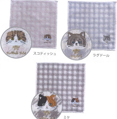 ジャガード猫刺繍ハンカチタオル　30枚入り