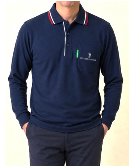 WESTERNPOLOTEXAS 長袖鹿の子ポロ・ベタ襟（前立てパイピング・衿2本ライン・胸ポケット刺繍）　24枚入り