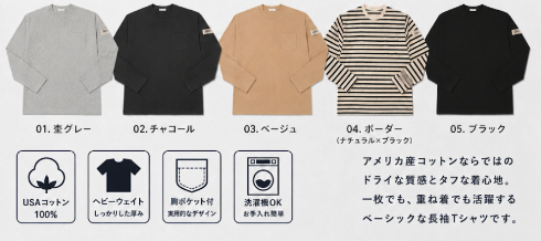 USAコットンポケット付き長袖Tシャツ　20枚入り